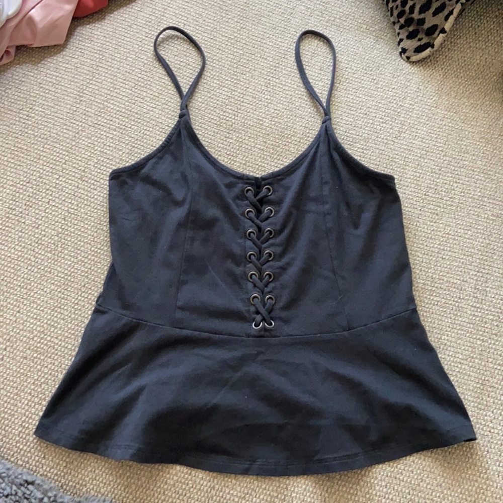 american eagle cropped black tank size small